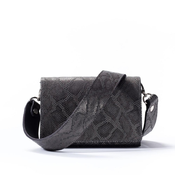 Piper & Skye Handbags - Piper & Skye Lola Crossbody/Shoulder Gunmetal Embossed Leather.